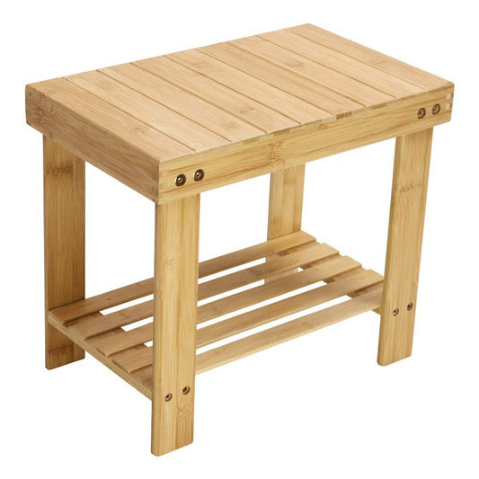 KKTONER Bamboo Step Stool with Storage Shelf Bamboo Footrest Bench for Bathroom Living Room Bedroom Natural Color