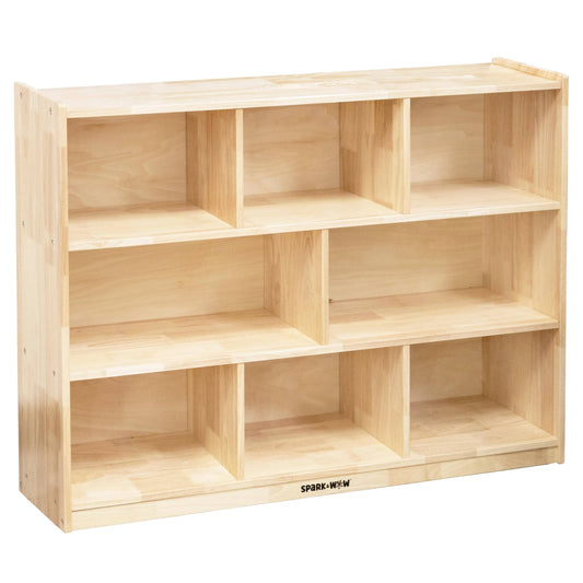 Spark & Wow 8-Compartment Solid Wood Storage Cabinet - Toy Shelf Organizer - Shelves for Classroom - Includes Optional Wheels