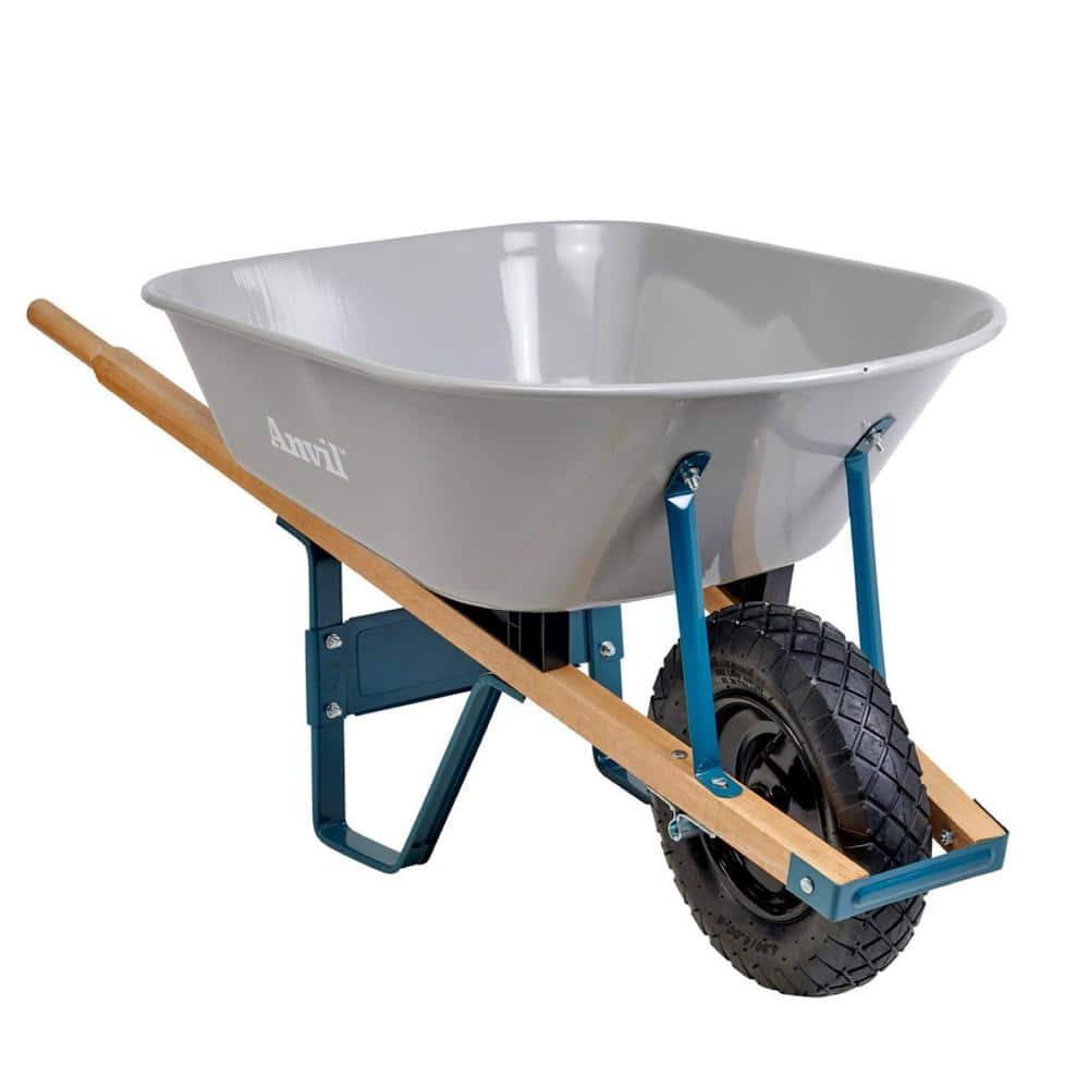 Anvil 6 Cu. ft. Steel Tub Wheelbarrow with Wooden Handles and Pneumatic Tire